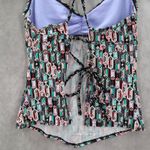 White Geometric Open Back Crisscross Tie Boho Beach Swim Tankini Top Small Black Photo 5