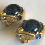 Toplin Weinberg Gold Tone & Blue Poured Glass Clip Earrings Photo 11