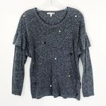 Sundry  Star Patches Gray Long Sleeve Ruffle Tee Photo 0