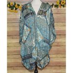 Umgee Ladies S/M Sheer Aqua Blue & Gold Pretty Print Open Front Kimono Cardigan Photo 3