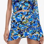 ZARA  FLORAL PRINT Pleated Asymmetrical Front MINI SKIRT Blue/Green Size M NEW Photo 3