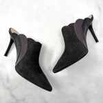 Chloé NEW Chloe Eva Leather Suede Scalloped Pounted Toe Backless Mule Heels Gray 36.5 Photo 5