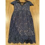 Rene Ruiz illusion Lace Mesh Evening sheath Knee short sleeve Dress Navy Blue 8 Photo 6
