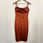 Chic rusty Orange Satin Corset midi Dress cowl neck M Size M Photo 1