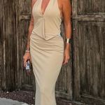 ZARA  dress maxi bodycon fitted halter plunge neck open back evening wedding  Photo 9