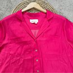 Anthropologie by  Classic Surf Satin Shortsleeve Button Down Shirt in Hot Pink M Photo 5