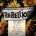 VTG Rebellious Wide Leg Pants Sunflower Pattern Made in USA Elastic Waist Black Photo 1