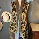 Leopard Print Open Sleeveless Cardigan Small Tan Photo 0