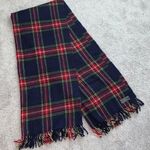 Navy & Red Plaid Blanket Scarf with Tassels Blue Photo 0