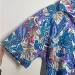 Vintage Camp Shirt Women L Button Up Floral Blue Purple Hawaiian Light Top Vacay Size L Photo 3
