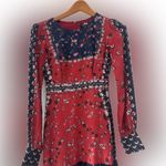 SALONI Vera Silk Printed Pleated Mini Dress Rare SZ0 Red Size 0 Photo 3