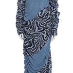 Ganni Ahluwalia X Collab Midi Dress Blue Ruched Animal Print Zebra Stripes 44 XL Photo 4