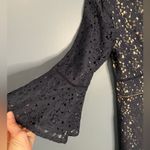 Eliza J  Lace Bell Sleeve Fit & Flare‎ Dress Boat Neck Lined Navy Blue Size 8 Photo 4