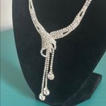 Floral Art Deco Bridal Wedding Prom Formal Drop Rhinestone and Silver Necklace Photo 2