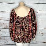 Angie  NWT Sz 2X Pink Floral Print - Black Crochet Lace Smock Elastic Blouse Top Photo 2