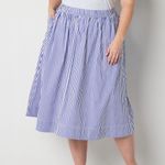 st. john's bay  Sz 1x Plus High Rise Stretch Fabric Midi A-Line Skirt Blue White Photo 1