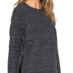 Vince Textured Terry Raglan Side Zipper Sweatshirt Heather Black Gray Size XS Photo 0