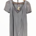 Rebecca Taylor Grey Silk Embellished Beaded Bib Collar Y2K Mini Dress Photo 0