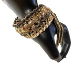 EXPRESS Layered Chain Toggle Bracelet Gold Black Gemstones Mixed Media Photo 1