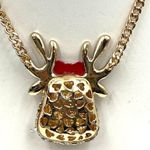 Betsey Johnson  Gold Tone Crystal Pave Red Nose Reindeer Pendant & Bracelet Set Photo 3