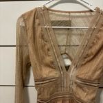 Lulu’s Casita Beige Sheer Lace Long Sleeve Bodysuit Tan Size L Photo 4