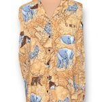 Vintage 90s North Crest Shirt Tan Sleeveless African Map Animal Print Plus 2X Photo 0