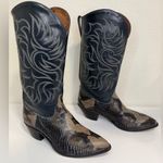 Tony Lama Vintage Snakeskin Navy Blue Leather Cowboy Cowgirl Boots, Size 6.5 M Photo 2