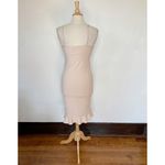 Fletch Brand Textured Ruffle Hem Super Fitted Solid Cream Midi Dress Photo 3