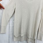 CHAPS  (L) Womens Metallic Cream Knit High Low Hem Sweatshirt Sweater Photo 5