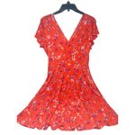 Kaileigh Faux Wrap Dress NWT Size M – Coral Red Floral Short Sleeve Photo 1