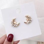 Crescent Gold Beaded Celestial Moon Earrings New Photo 0