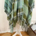 J.Jill  Green Plaid Fringe Cozy Boucle Rana Poncho Cape Womens OS Boho Fall Photo 2