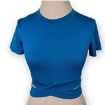 NVGTN  Criss Cross Crop Top Crossbody Tee Blue Womens Size XS Gym Workout Photo 0