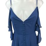 Lulus Navy Blue Ruffle V Neck Drapey Cold Shoulder Bridesmaid Maxi Dress Size S Photo 2