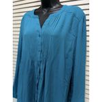 Laura Scott Turquoise Chiffon Pleated Long Sleeve Button Up Blouse Size Large Photo 1