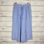 J.Crew  Blue Wide Leg Linen Cropped Pant Trouser‎ Size Large Quiet Luxury Resort Photo 1