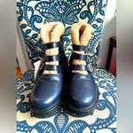 barney's new york NEW  Leather & Shearling Lined Navy Booties $795 Photo 1