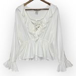 American Rag Textured Ruffle Blouse Womens Long Bell Sleeve Cotton Boho Top Photo 1