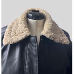 French Connection  Vegan Leather Bomber Jacket Shearling Collar Snap Closure Photo 4