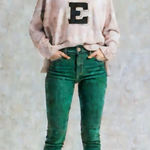 Vintage Cheer Letterman’s Sweater E College Sports Team E Green V Neck sweater Size M Photo 0