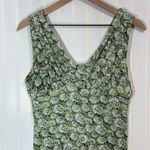 Bisou Bisou Green Floral Sleeveless Ruched Top L Large Y2K Cottagecore Stretch Photo 2