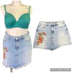 ZARA Basic Womens Denim Blue Skirt Jean Floral Embroidered Asymmetrical Large Photo 1