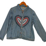 Crystal Kobe Denim Jacket‎ Size L Beaded Heart Streetwear Statement Piece y2k Blue Size L Photo 0