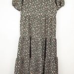 ASOS Design Black Ditsy Floral Print Puff Sleeves Tiered Smock Dress, Size 6 Photo 5