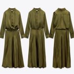 ZARA  SATIN EFFECT VERSATILE A-LINE OLIVE GREEN MAXI DRESS(SIZE SMALL) Photo 2