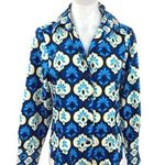 ZARA  NWT Blue Printed Satin Button Down Long Sleeve Boho Shirt Blouse Top Sz XS Photo 0