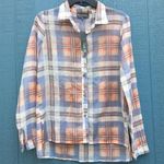 Michael Stars Blue / Orange Bikini Cove Yarn Dye Plaid Button Down Size Small Photo 3