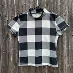 SheIn Buffalo Plaid Mock Neck Short Sleeve Crop Top in Black/White - Size Small Photo 0