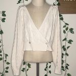 Aerie Chunky Knit Puff Sleeve Cropped Cardigan Sweater Ivory Cream White Trendy Photo 5