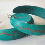 Vintage Retro Teal Hoop Post Pierced Statement Earrings Costume Jewelry Green Photo 1